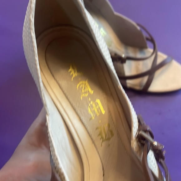 L.A.M.B. Gwen Stefani raffia leather wedge sandals sz6.5 espadrille heels - Picture 2 of 5